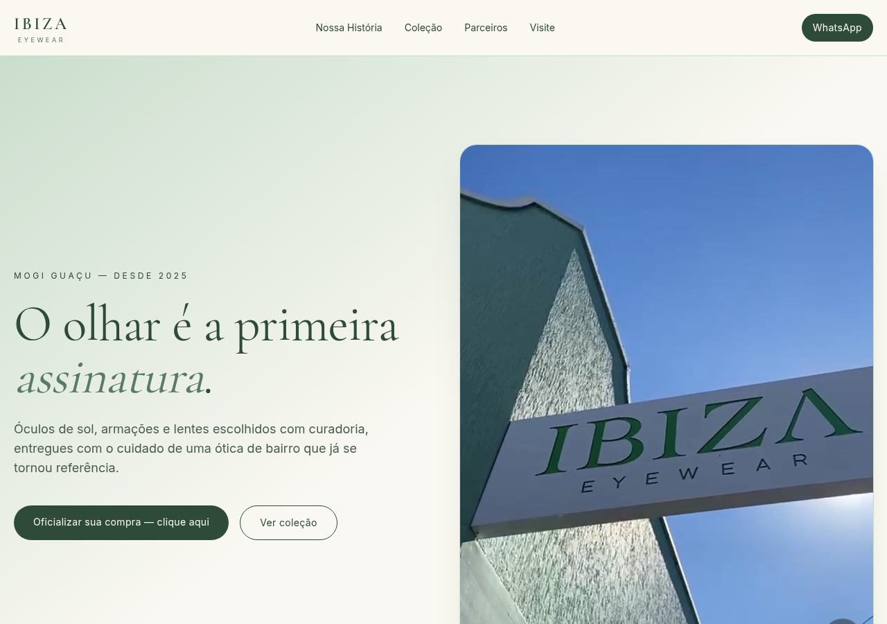 Site desenvolvido para Ótica Ibiza — Ótica e Óculos
